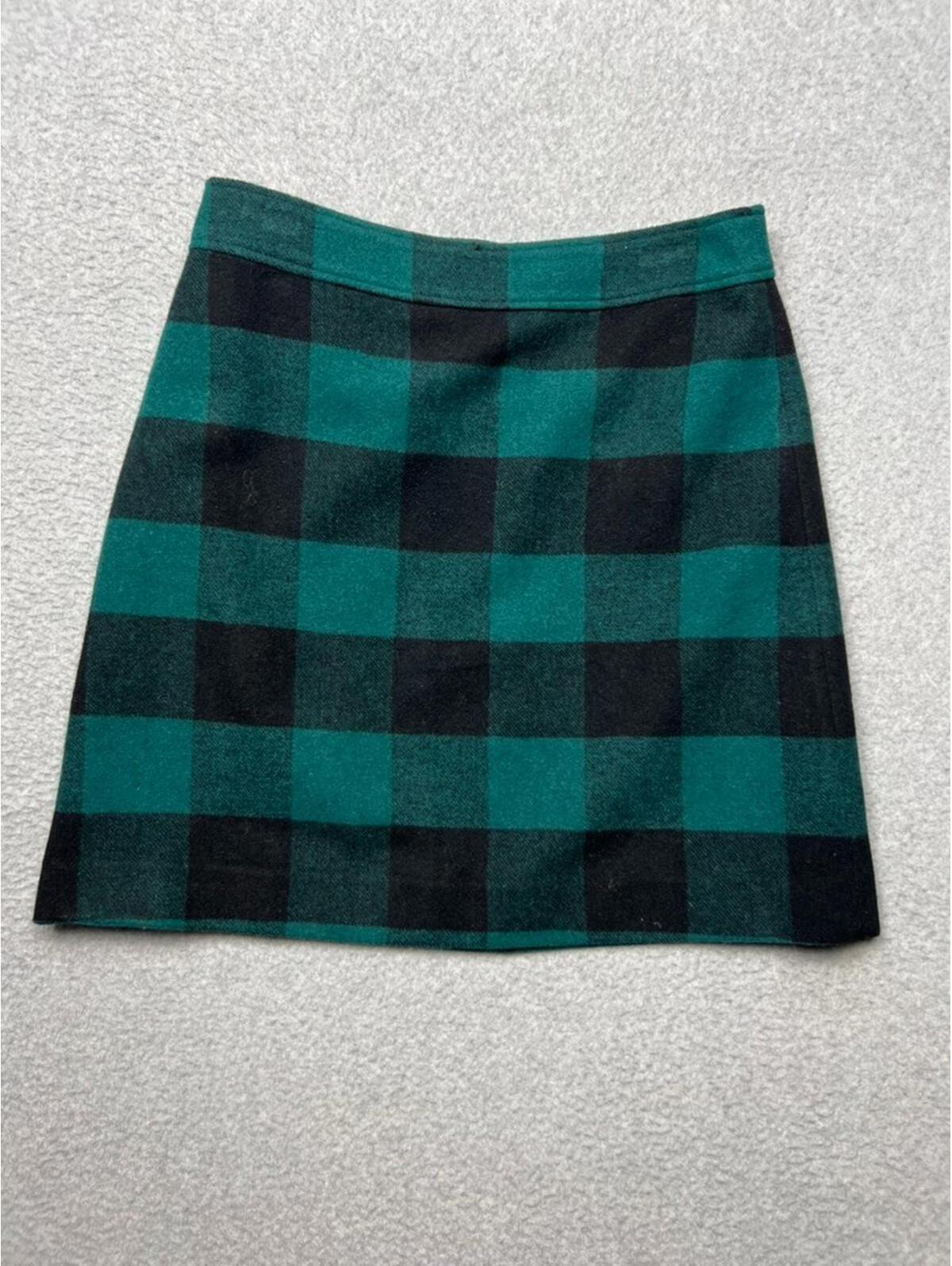J Crew Buffalo Check Plaid Wool Blend Mini A-Line Skirt 6 Prep Academia Tweed